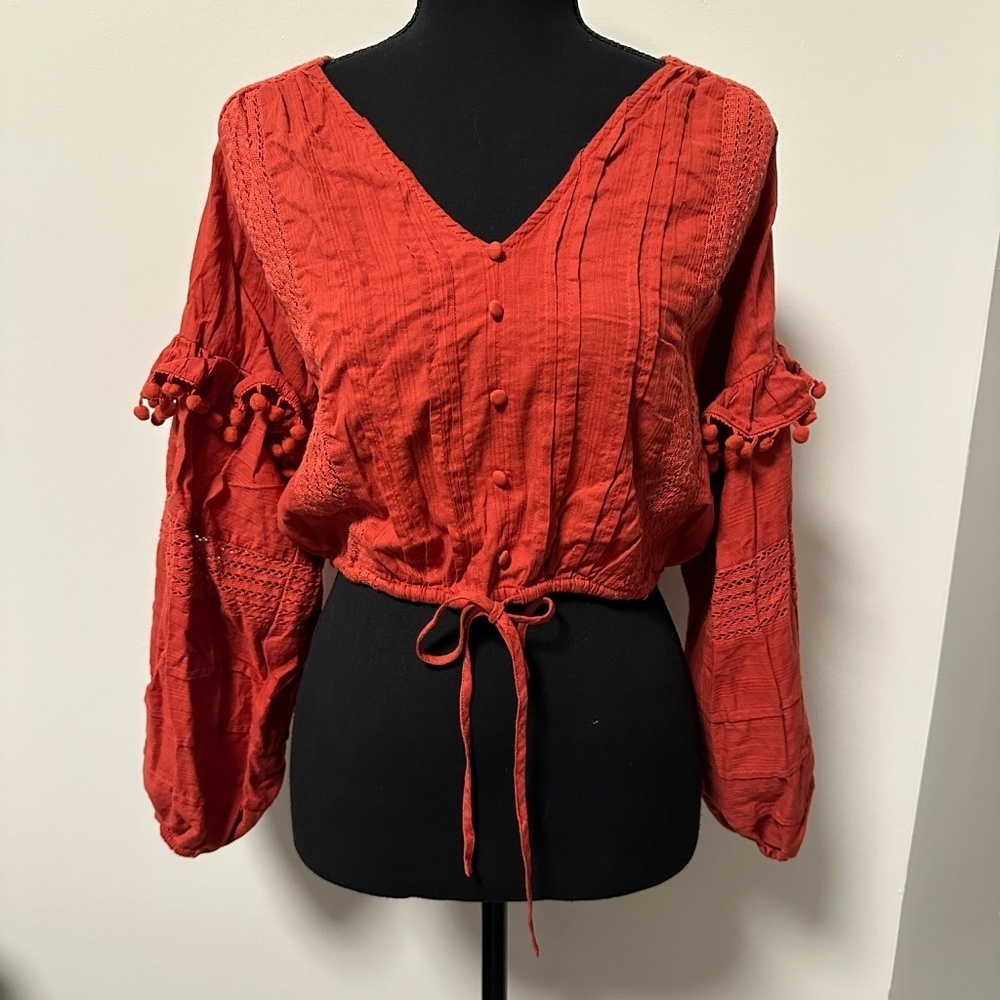 *HOUSE OF HARLOW 1960* Burnt Orange Long Sleeve Crop Top Size Small